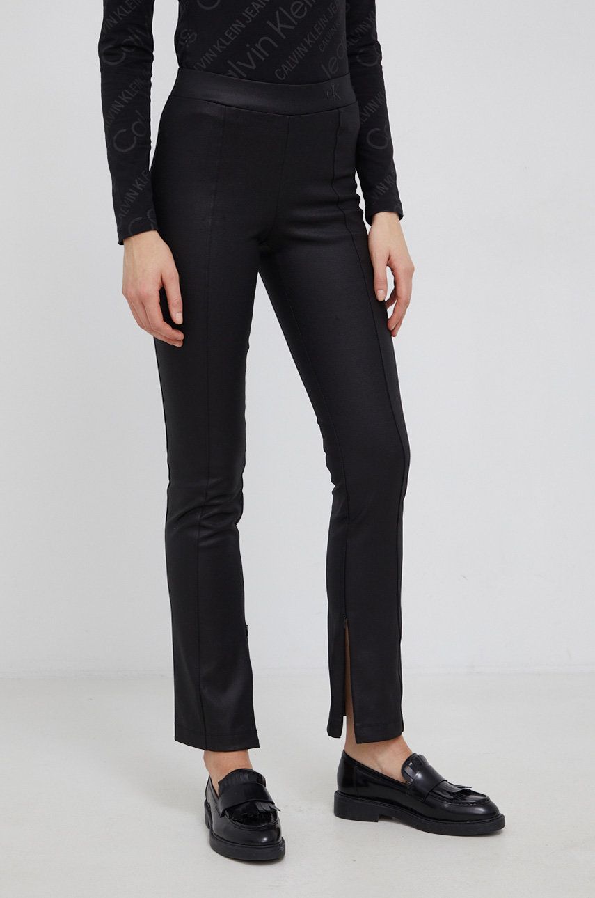 Calvin Klein Jeans Spodnie damskie kolor czarny proste medium waist
