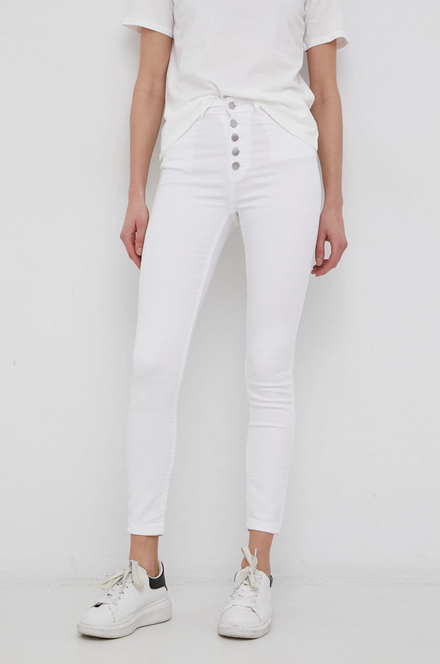 Jdy pantaloni femei, culoarea alb, mulata, medium waist