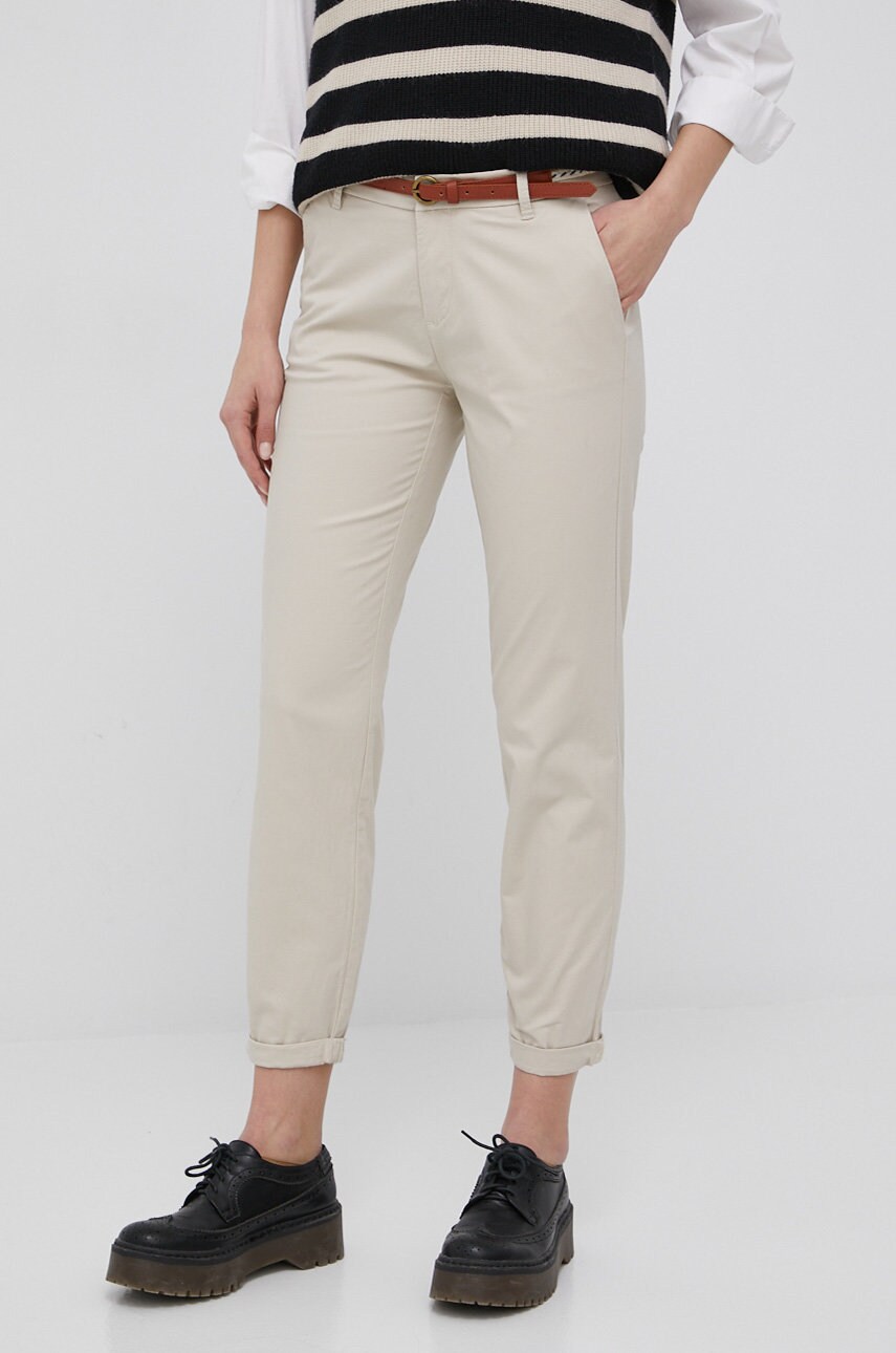 Only pantaloni femei, culoarea bej, fason chinos, medium waist