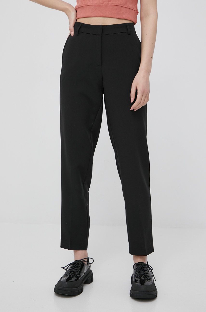 Only pantaloni femei, culoarea negru, drept, medium waist answear.ro poza 2022