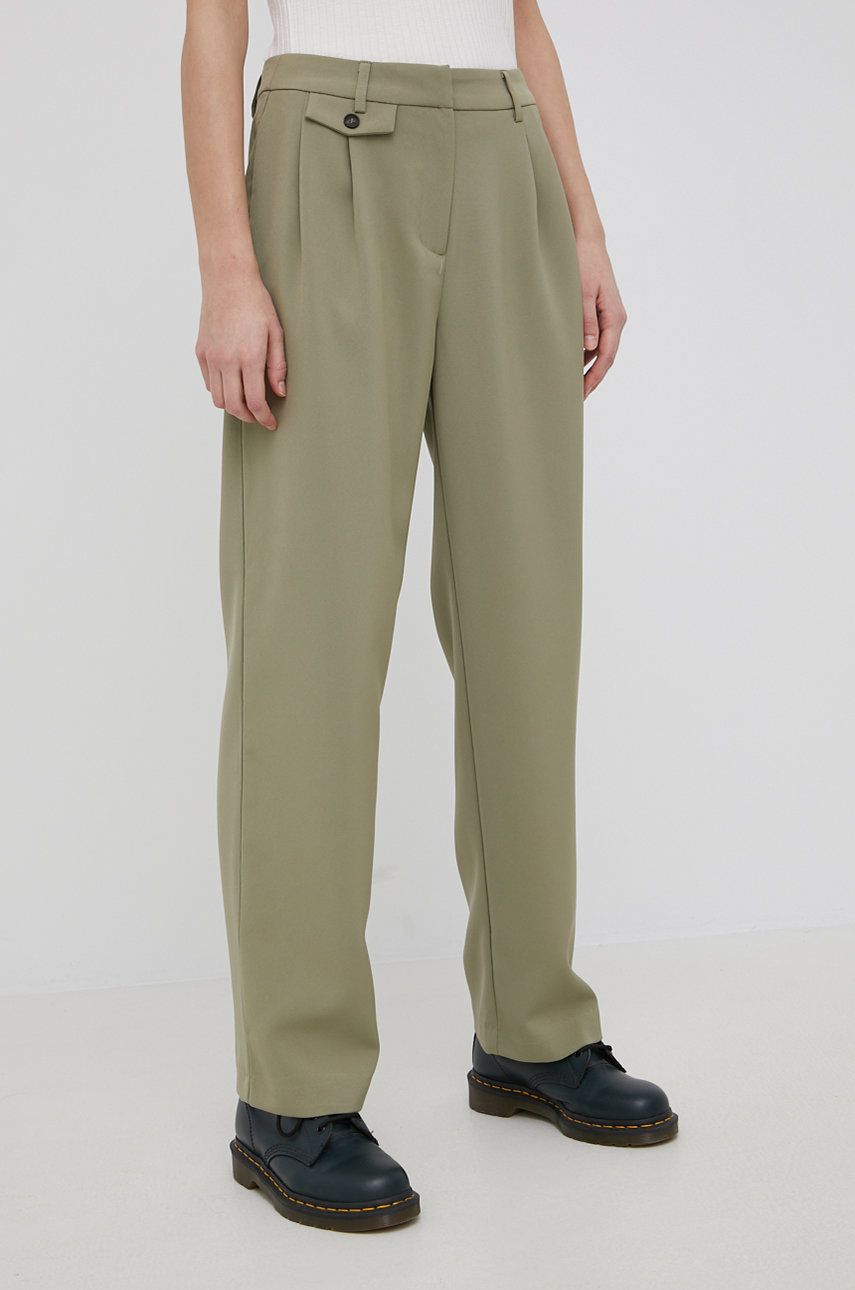 Kalhoty Only dámské, zelená barva, jednoduché, high waist - zelená -  Hlavní materiál: 8% Elast