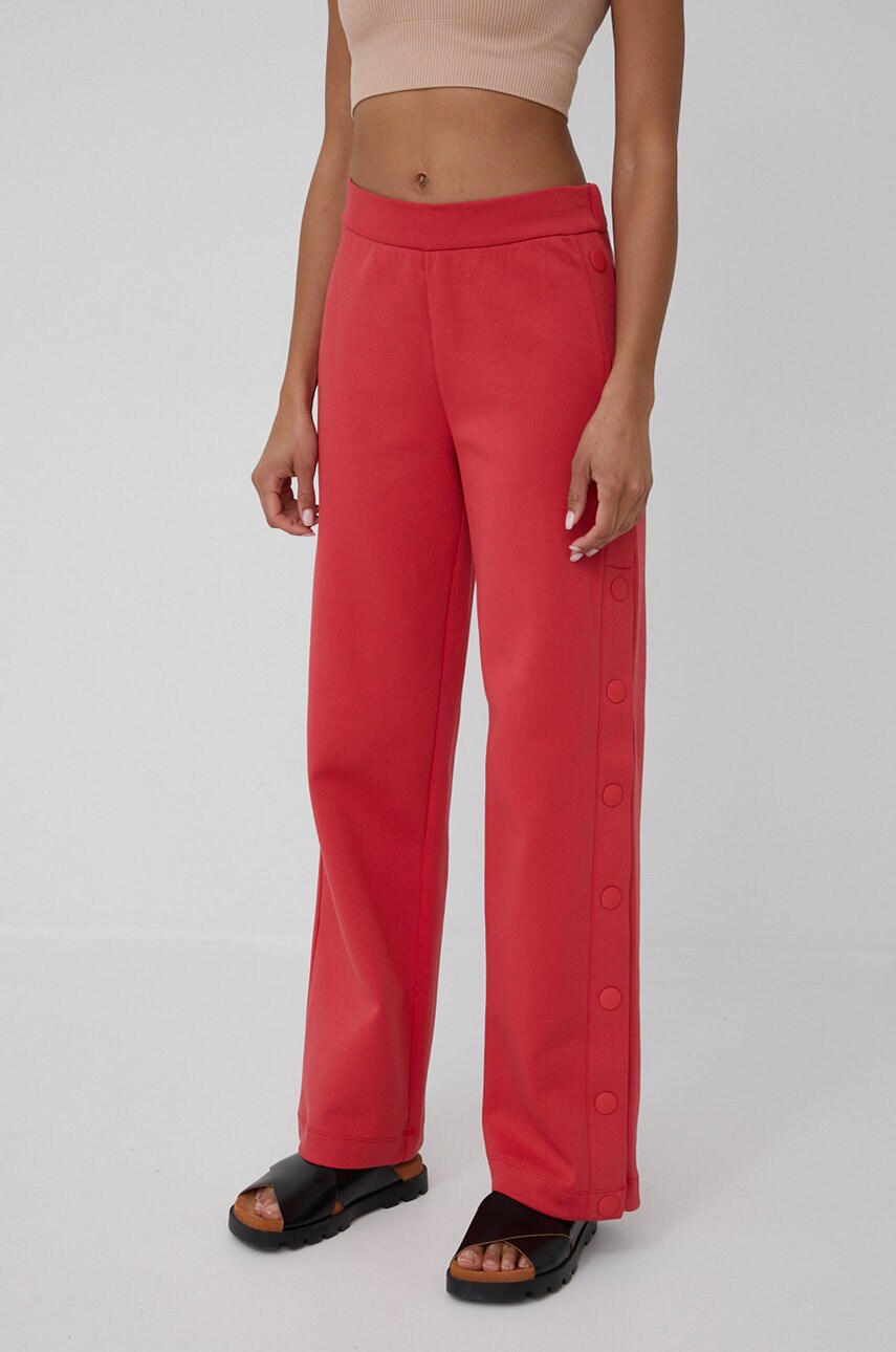 Emporio armani pantaloni de trening femei, culoarea rosu, neted