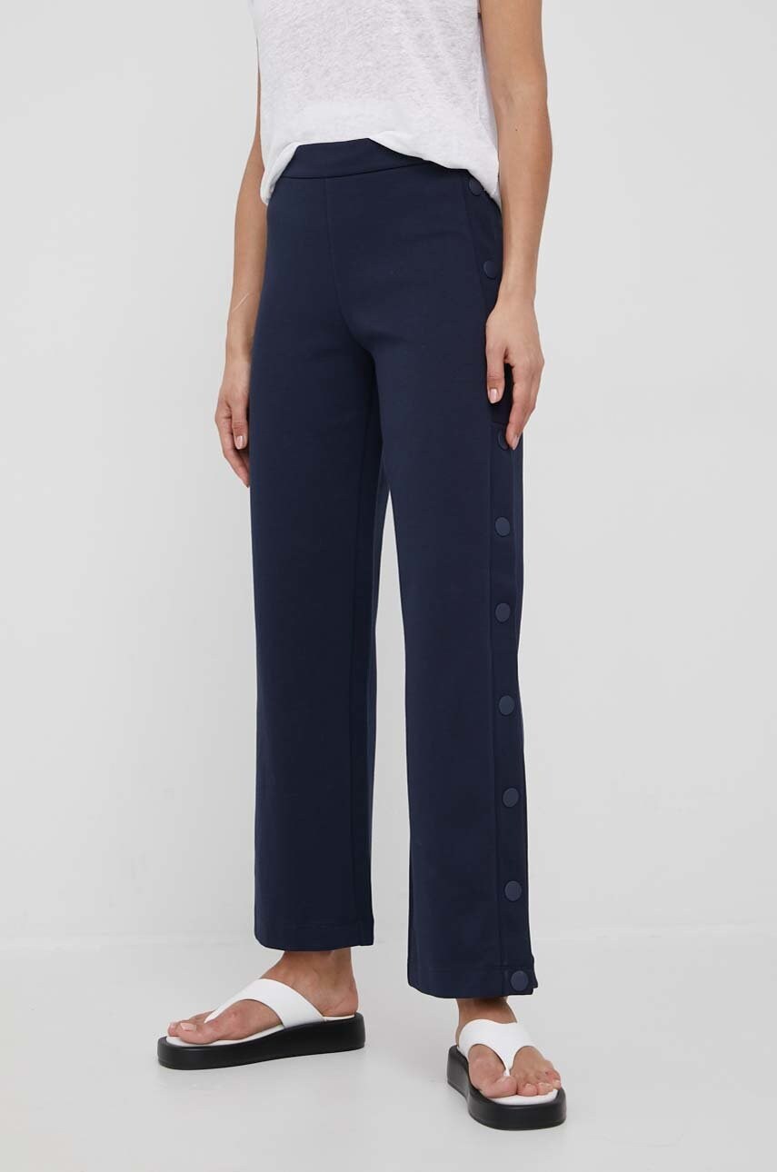 Emporio Armani pantaloni de trening femei, culoarea albastru marin, neted albastru imagine promotii 2022