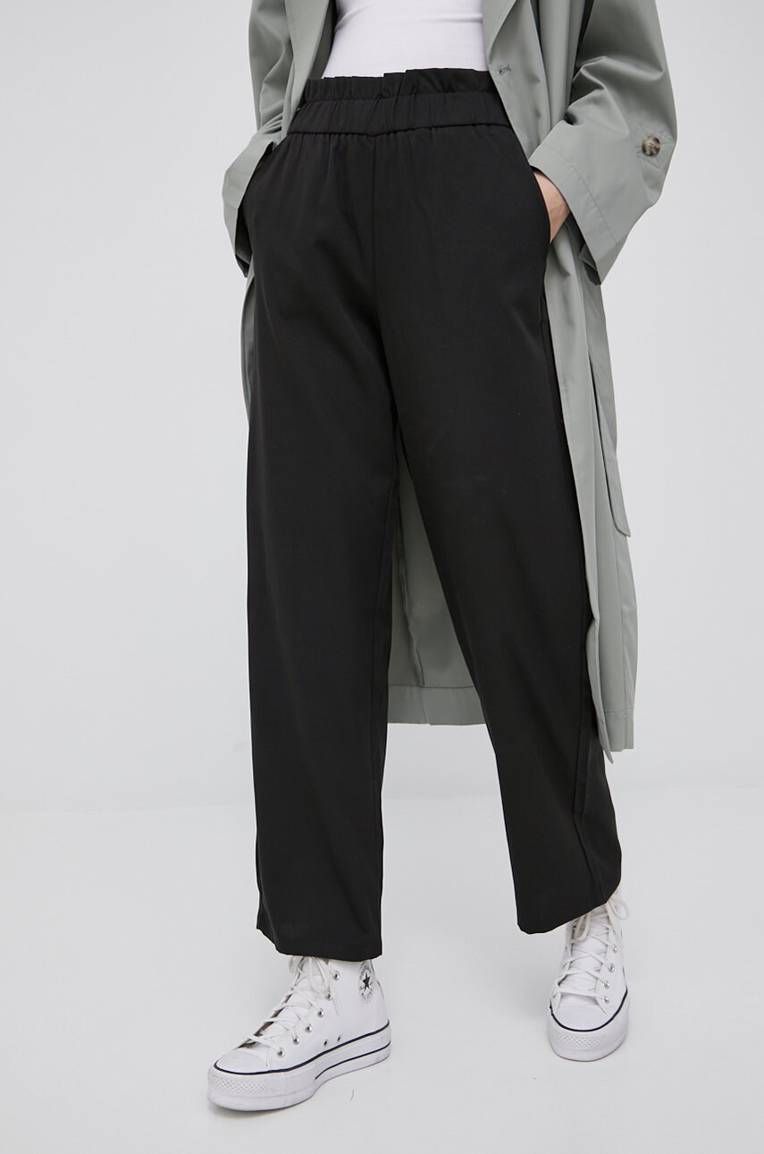 Noisy may pantaloni femei, culoarea negru, lat, high waist