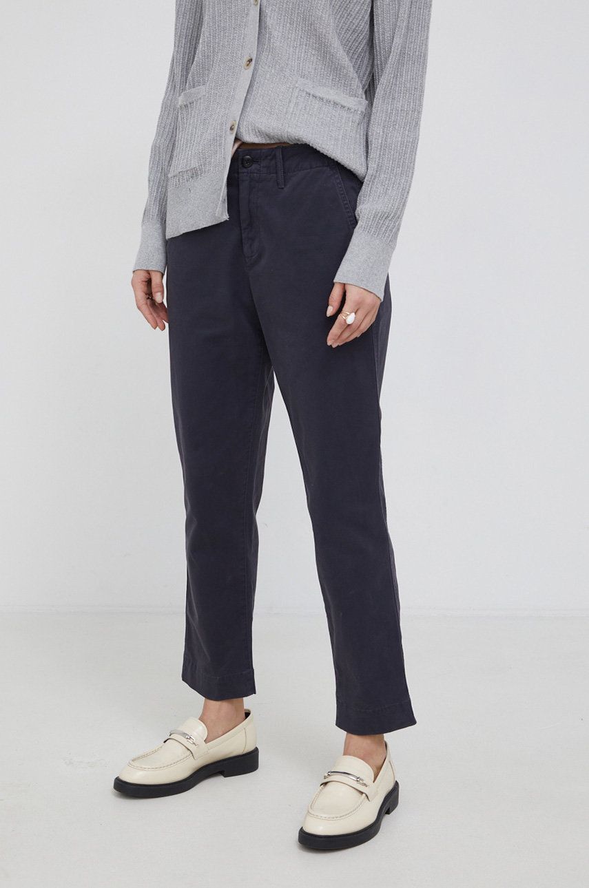 GAP Pantaloni femei, culoarea gri, model drept, medium waist answear.ro