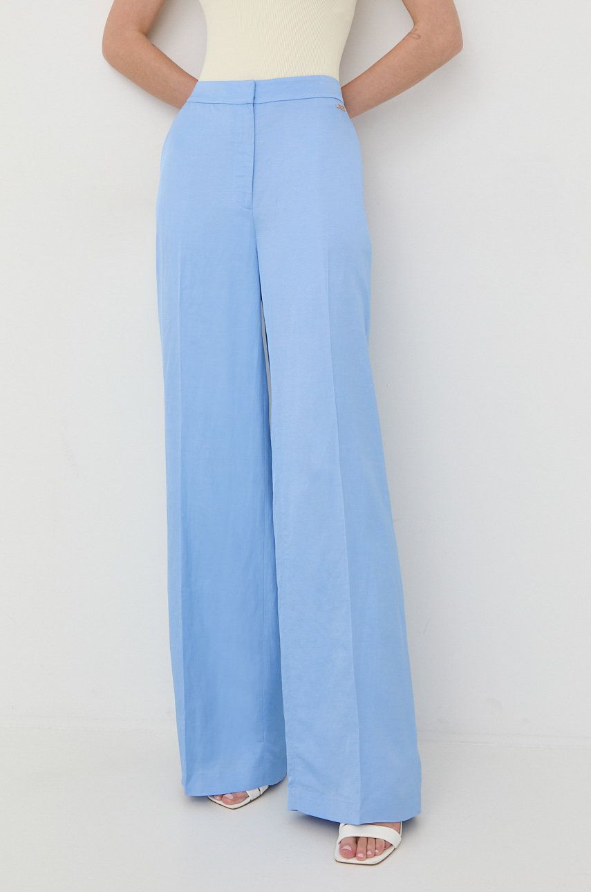 Marciano Guess spodnie z domieszką lnu damskie kolor fioletowy szerokie high waist