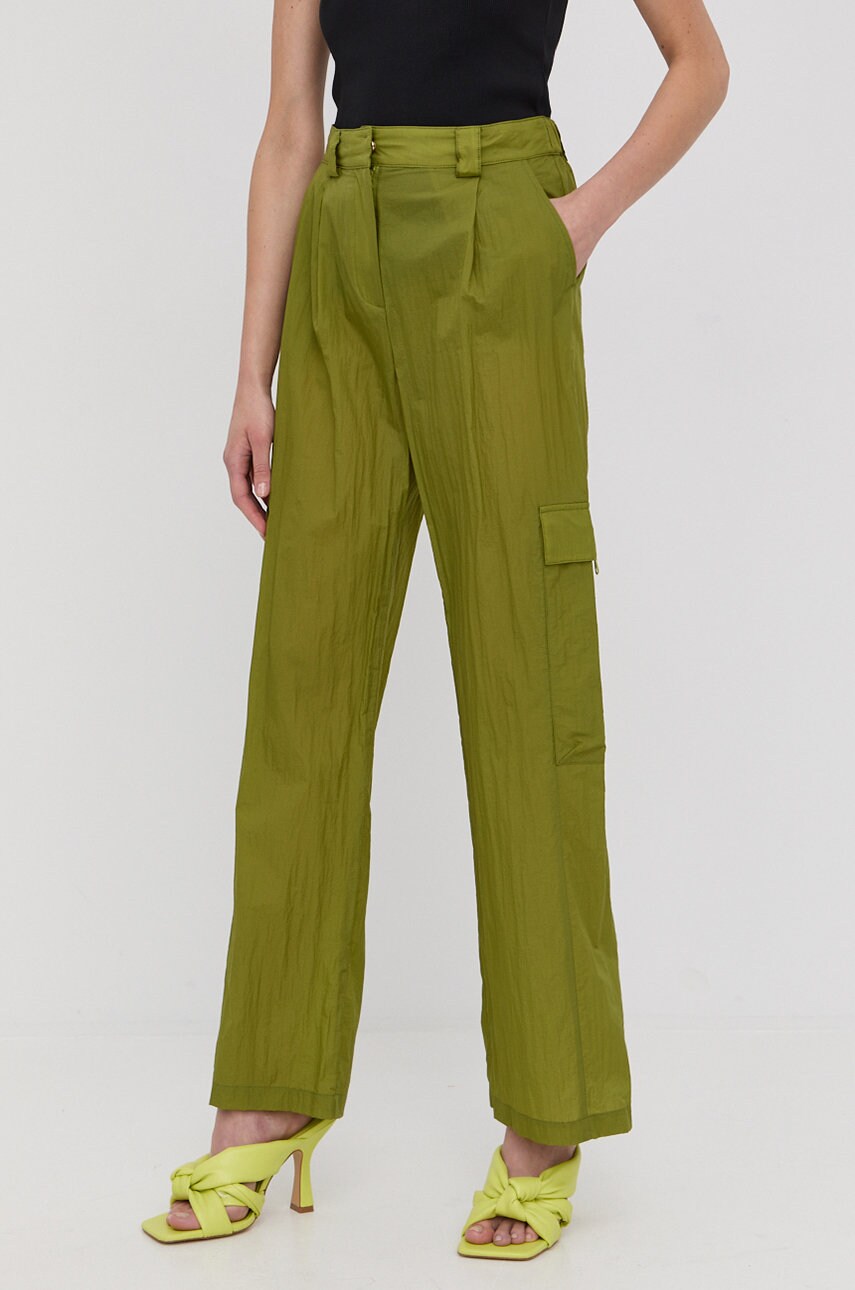 Levně Kalhoty Patrizia Pepe dámské, zelená barva, jednoduché, high waist