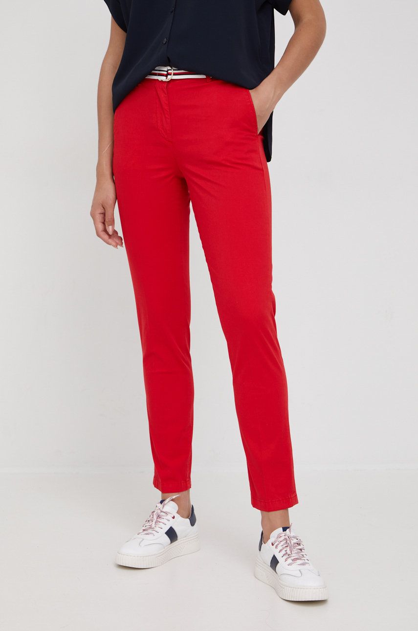 Tommy Hilfiger spodnie HAILEY damskie kolor czerwony fason chinos high waist