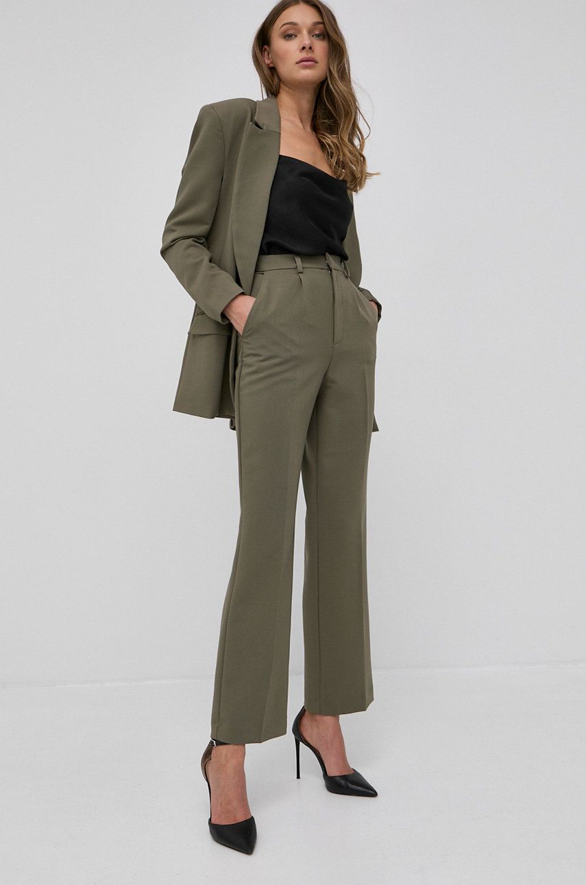 Bardot Pantaloni femei, culoarea verde, model drept, high waist
