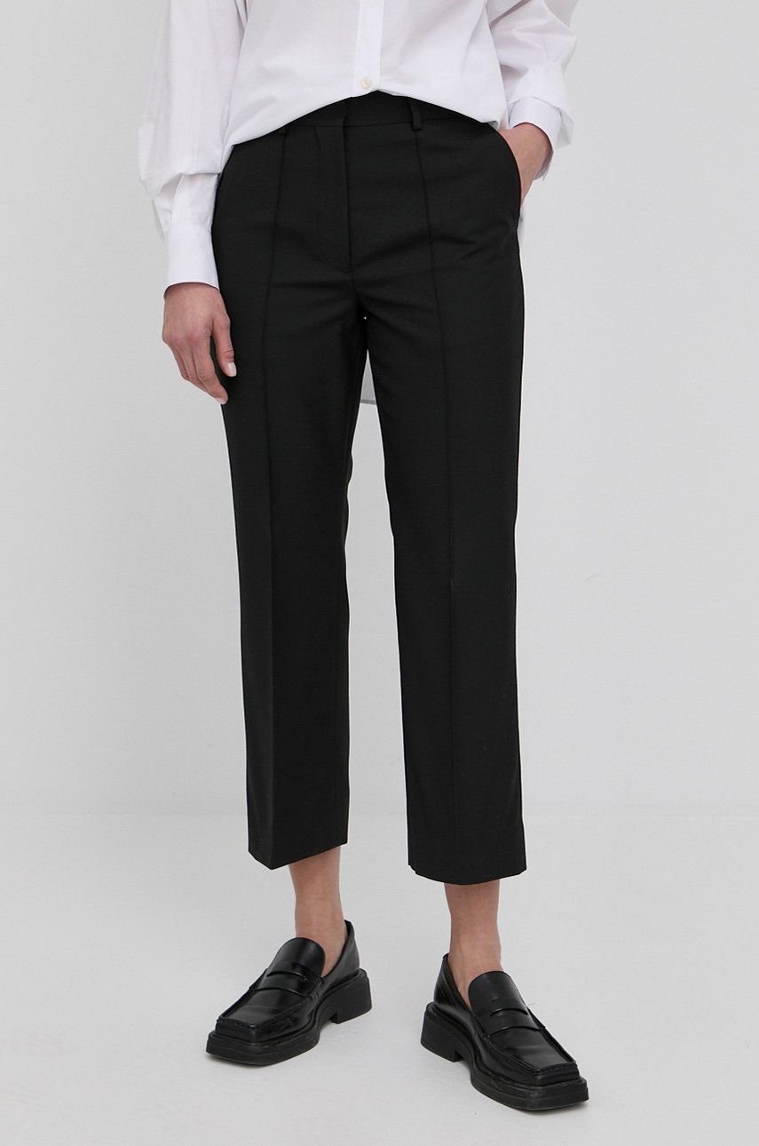 Tiger Of Sweden pantaloni din lana femei, culoarea negru, evazati, high waist answear.ro imagine 2022 13clothing.ro
