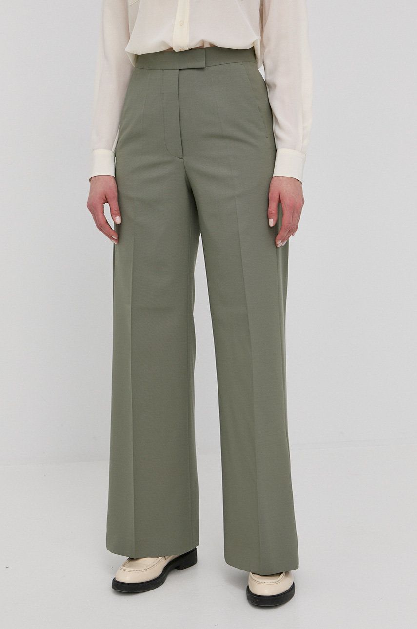 Tiger Of Sweden pantaloni din lana femei, culoarea verde, lat, high waist answear.ro imagine megaplaza.ro