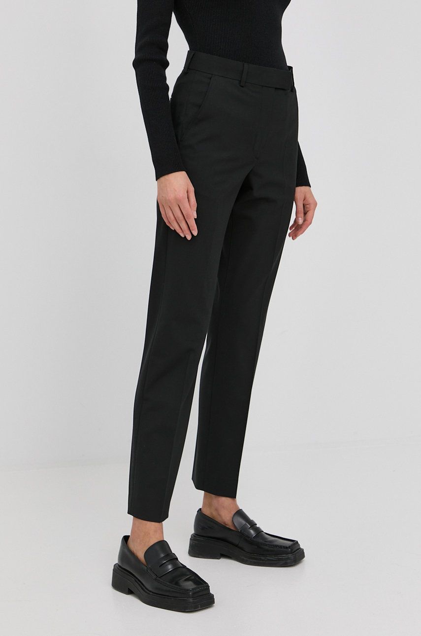 Tiger Of Sweden pantaloni din lana femei, culoarea negru, mulata, high waist answear.ro poza 2022
