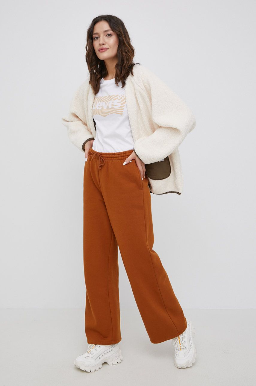 Kalhoty Levi′s dámské, hnědá barva, hladké - hnědá -  60% Bavlna