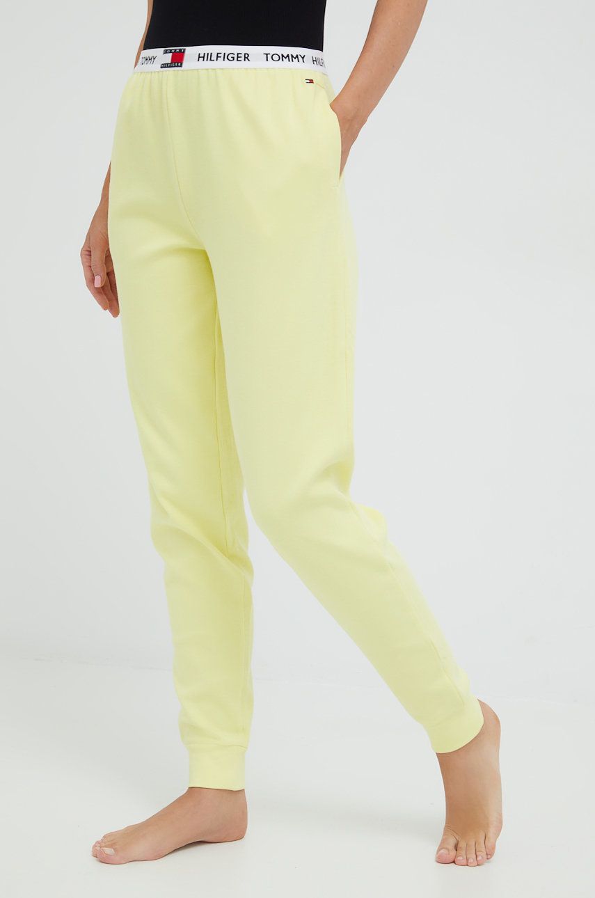 Tommy Hilfiger spodnie dresowe damskie kolor żółty gładkie