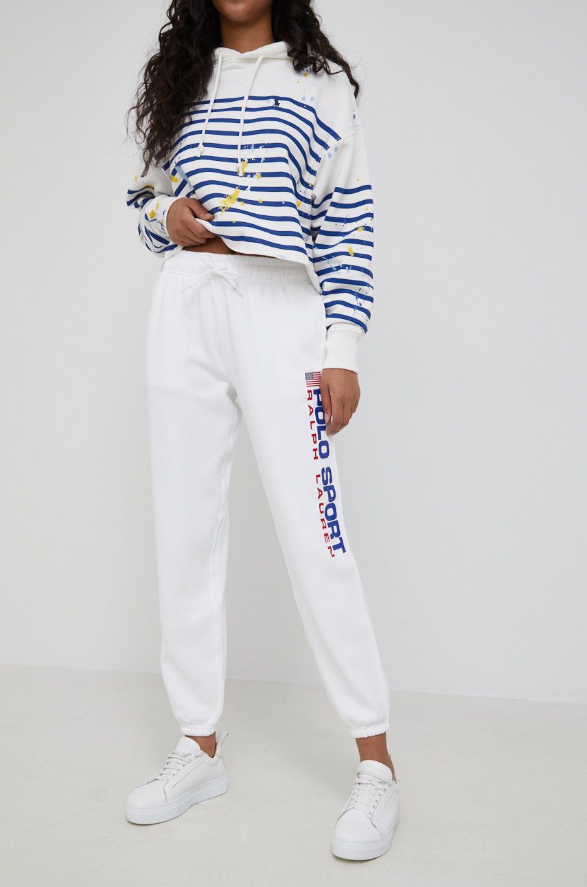Polo Ralph Lauren spodnie damskie kolor biały z nadrukiem