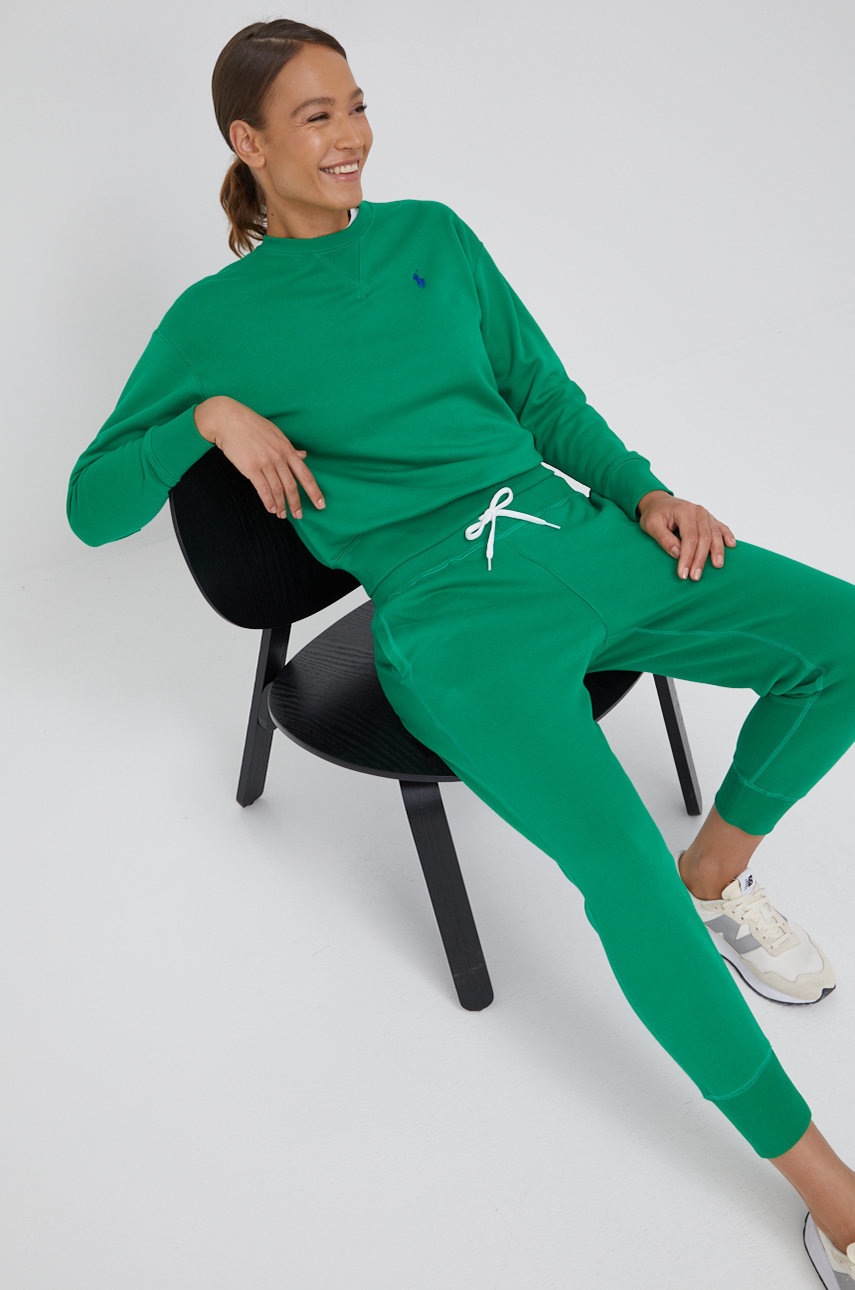 

Штани Polo Ralph Lauren жіночі колір зелений однотонні