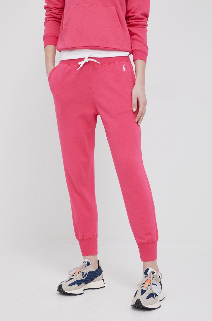 

Панталони Polo Ralph Lauren дамско в розово с изчистен дизайн, Розов