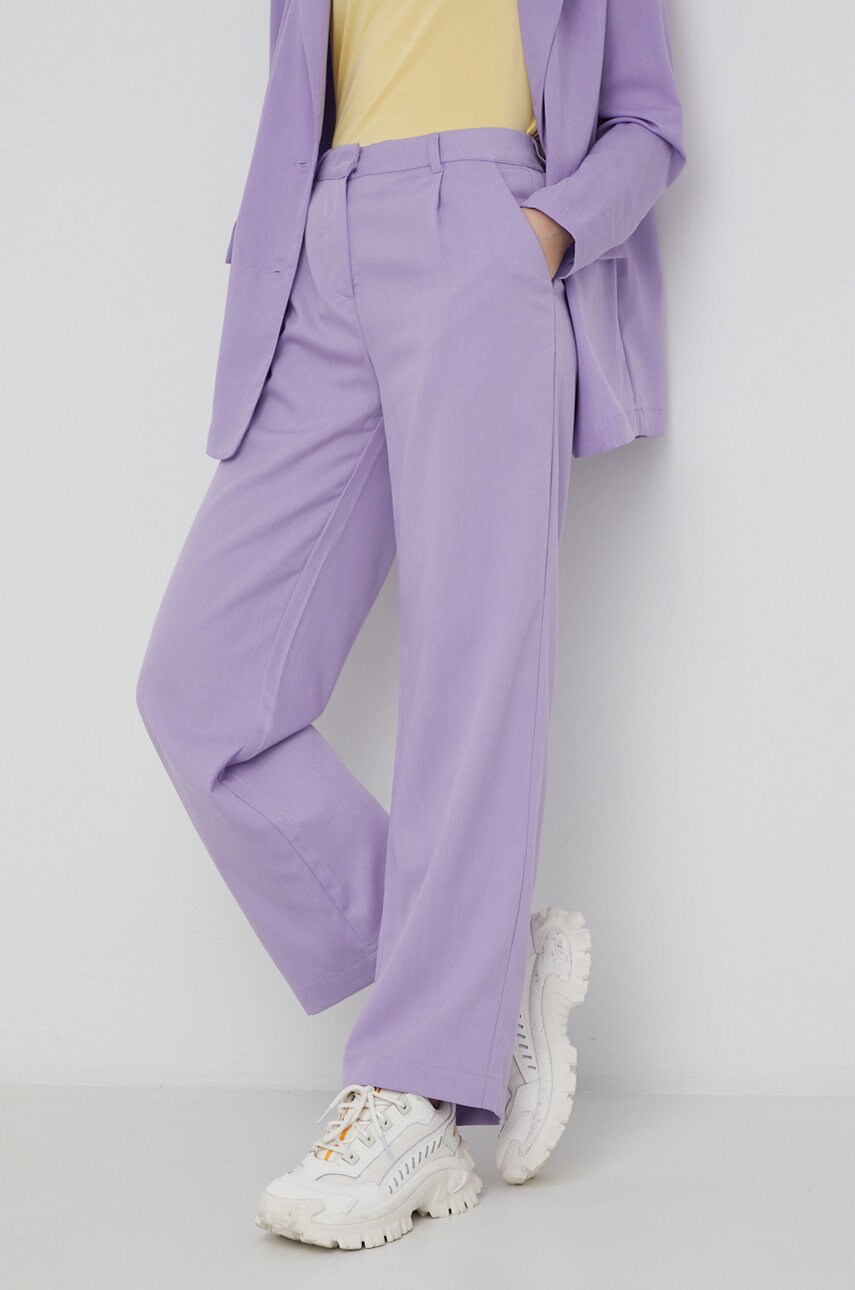 Noisy may pantaloni femei, culoarea violet, lat, high waist