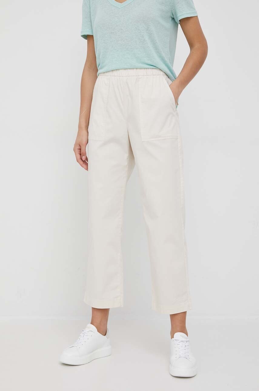Gap pantaloni femei, culoarea bej, lat, high waist