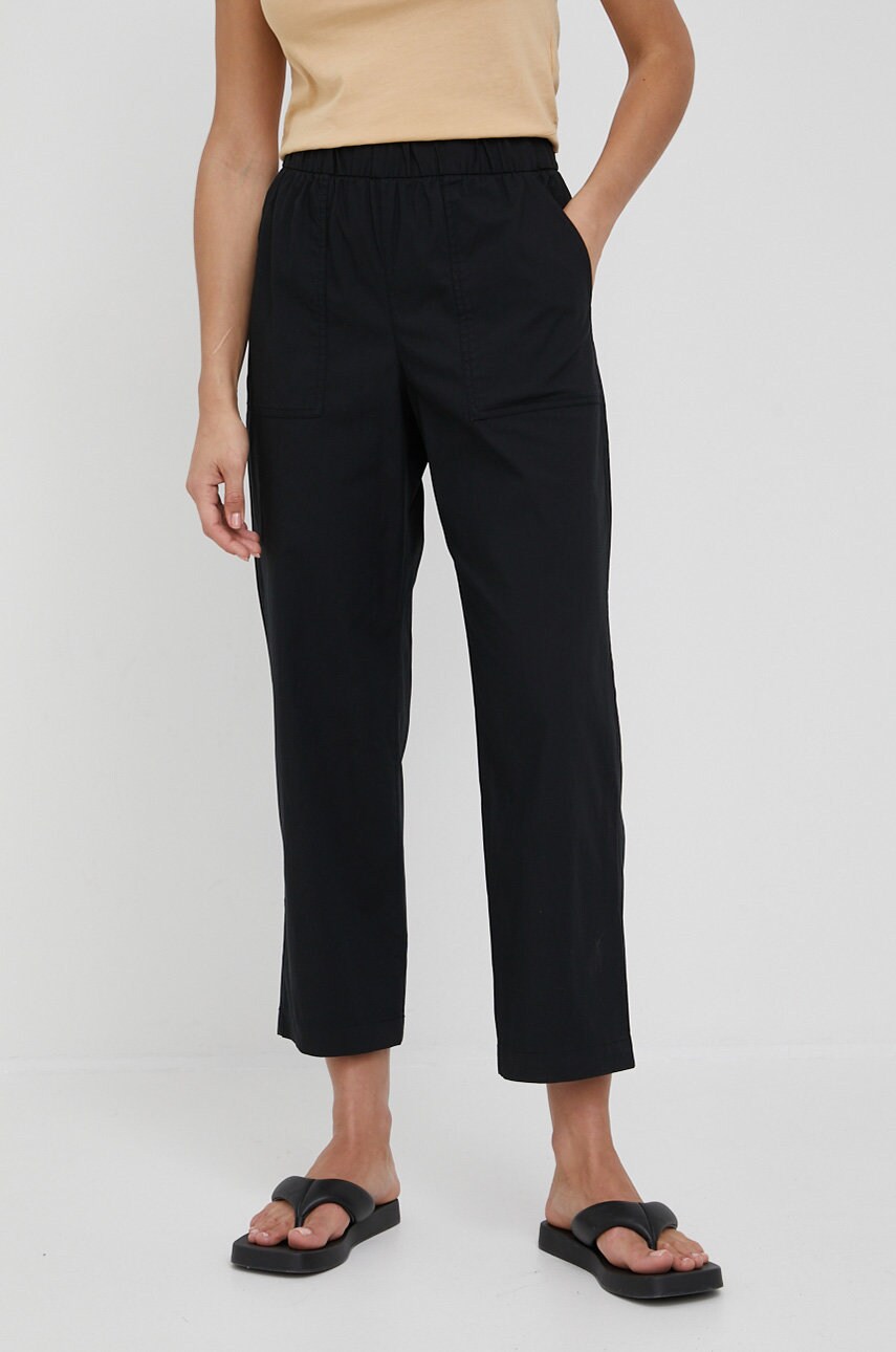 Gap pantaloni femei, culoarea negru, drept, high waist