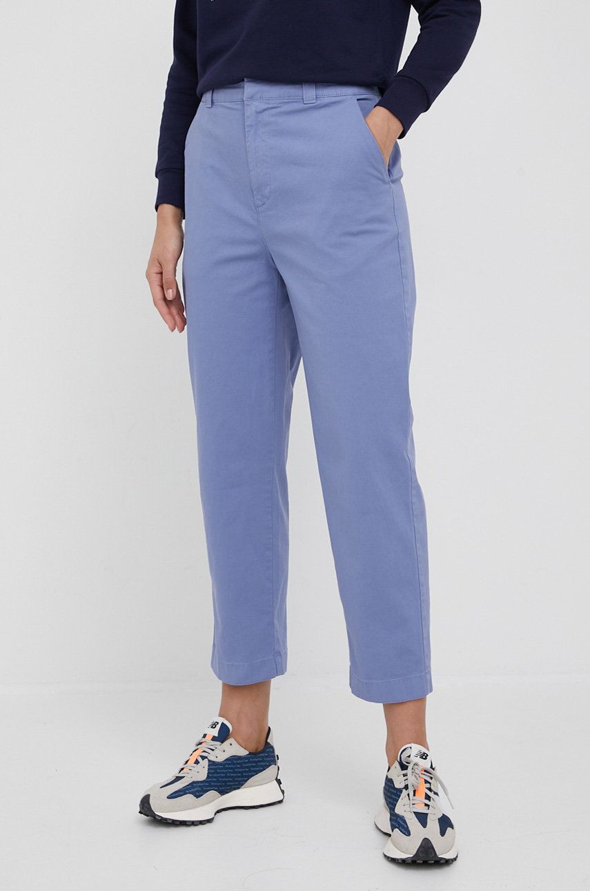 Kalhoty GAP dámské, fialová barva, jednoduché, high waist - fialová -  97% Bavlna