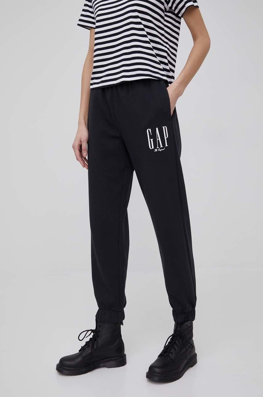 Gap pantaloni femei, culoarea negru, cu imprimeu