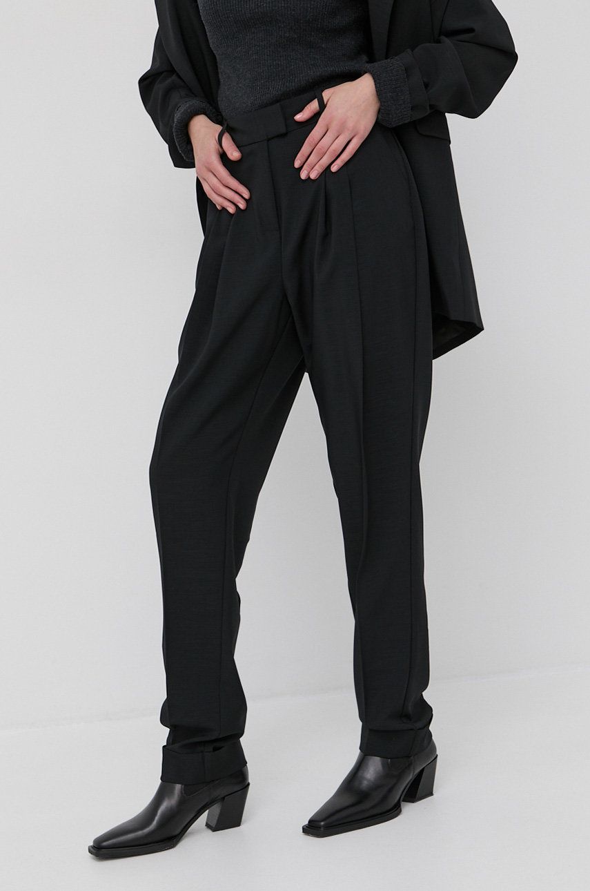Kalhoty Herskind Brenda dámské, černá barva, jednoduché, high waist - černá -  Hlavní materiál: