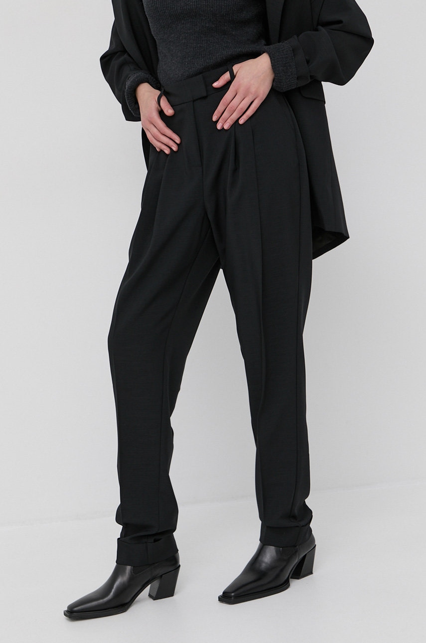 Herskind Pantaloni Brenda femei, culoarea negru, model drept, high waist