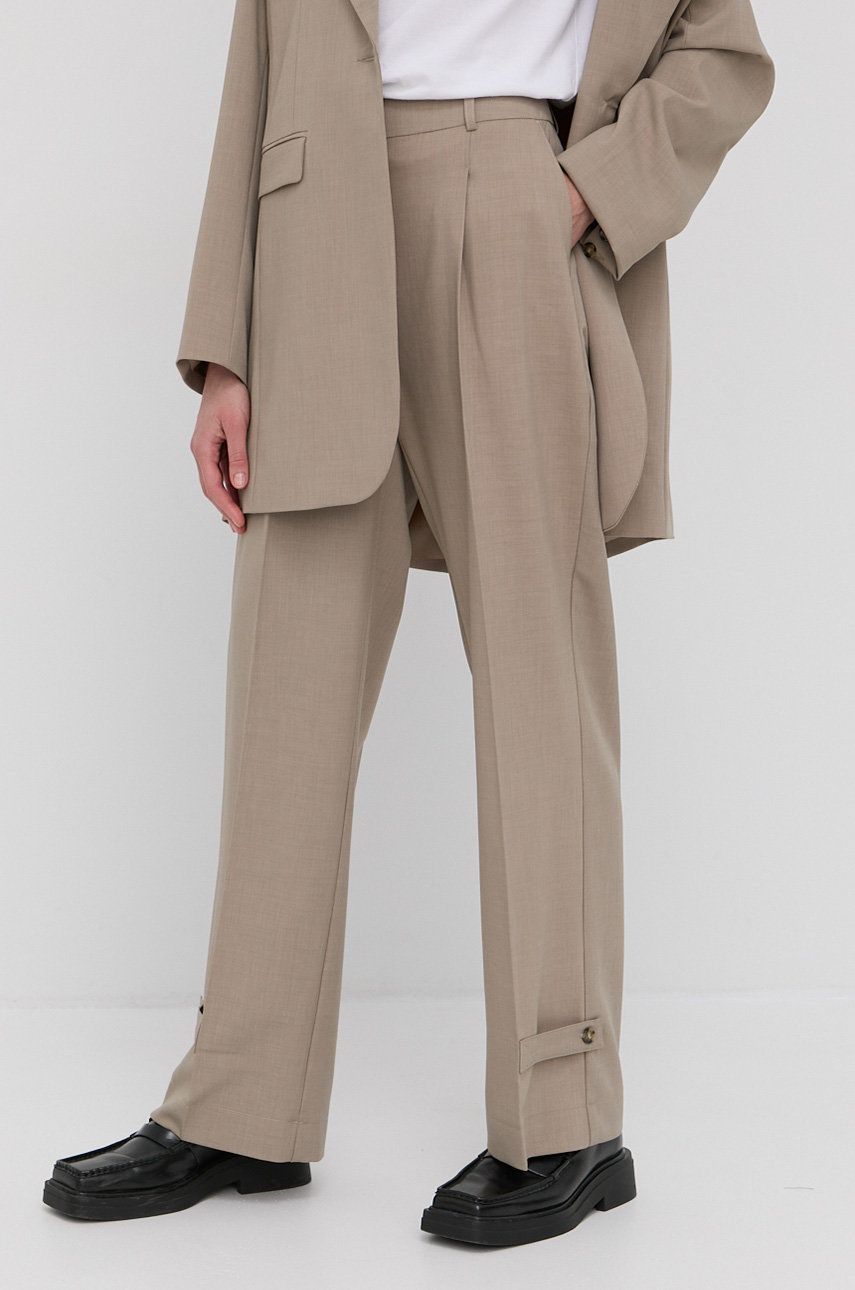 Birgitte Herskind Pantaloni Logan femei, culoarea bej, model drept, high waist answear.ro