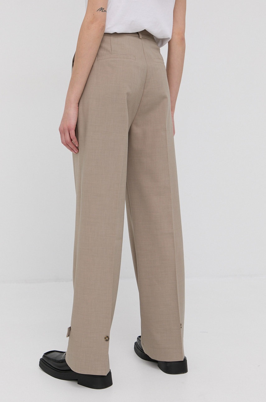 Herskind Pantaloni Logan Femei, Culoarea Bej, Model Drept, High Waist