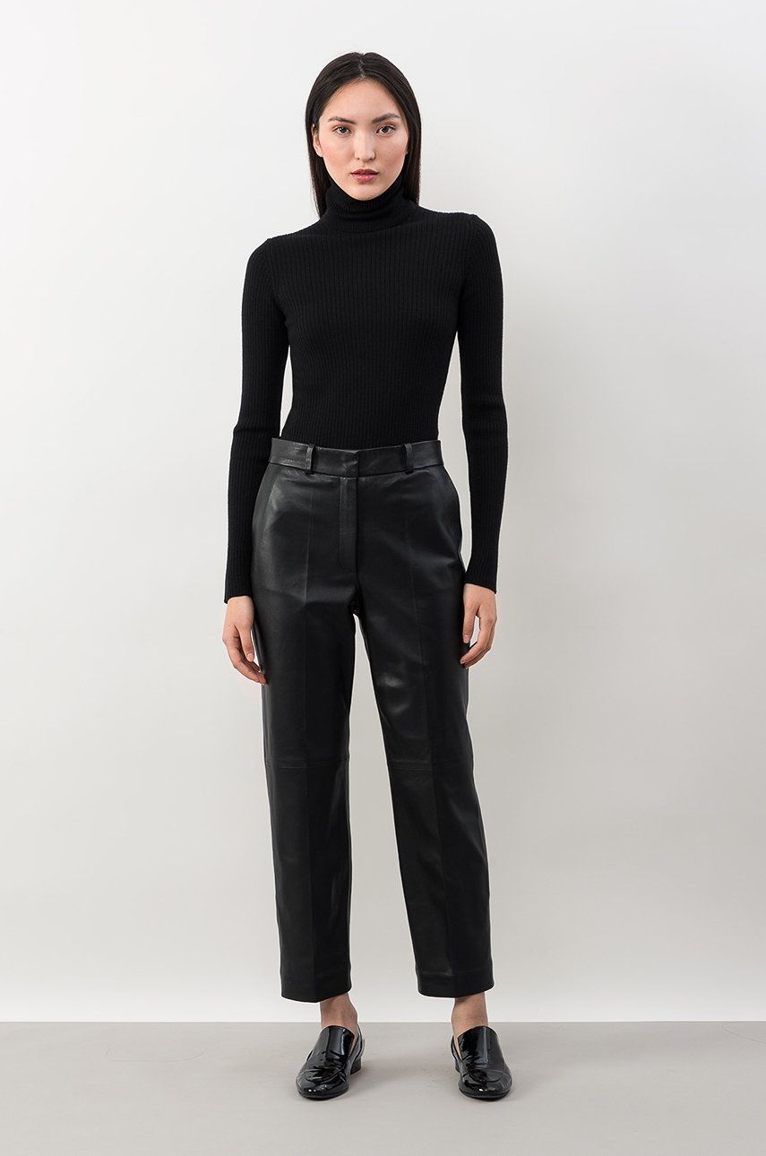 Ivy & Oak pantaloni femei, culoarea negru, lat, high waist