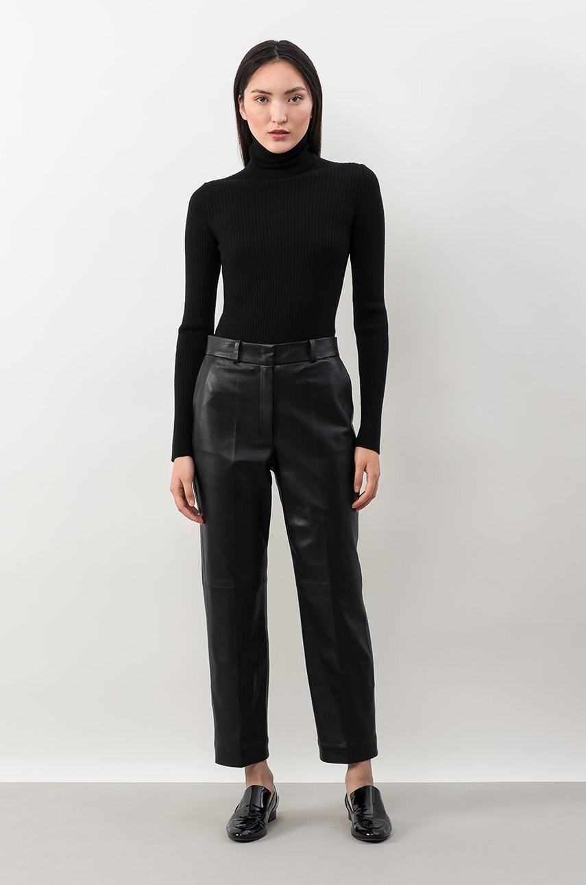 Ivy & oak pantaloni femei, culoarea negru, lat, high waist