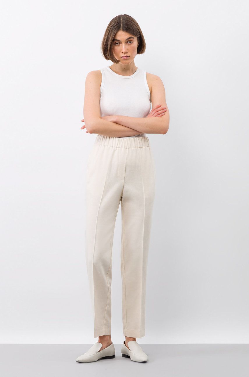 Ivy & Oak pantaloni femei, culoarea bej, drept, high waist