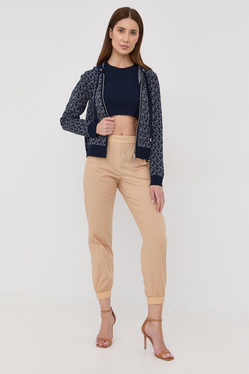 Marella pantaloni femei, culoarea bej, jogger, high waist
