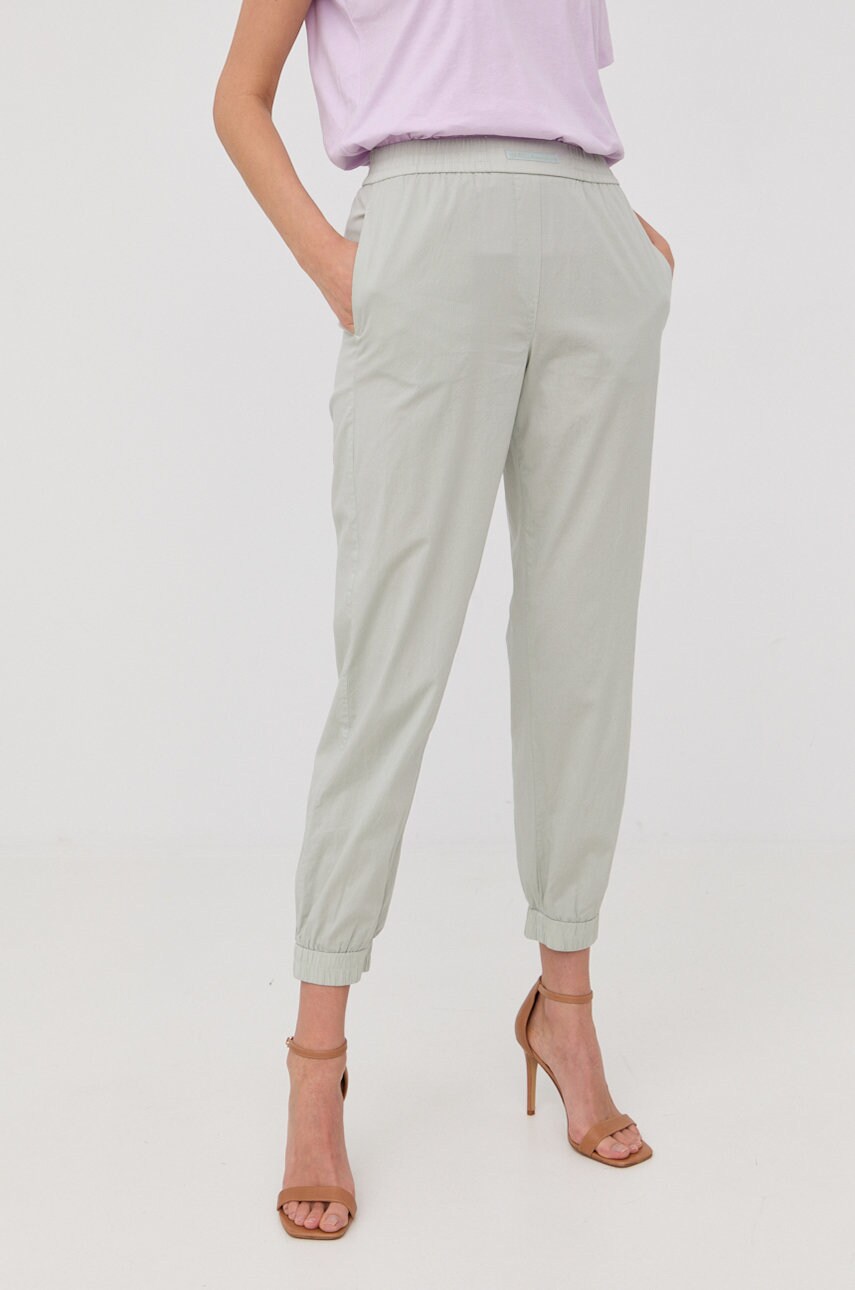 Marella pantaloni femei, culoarea verde, jogger, high waist