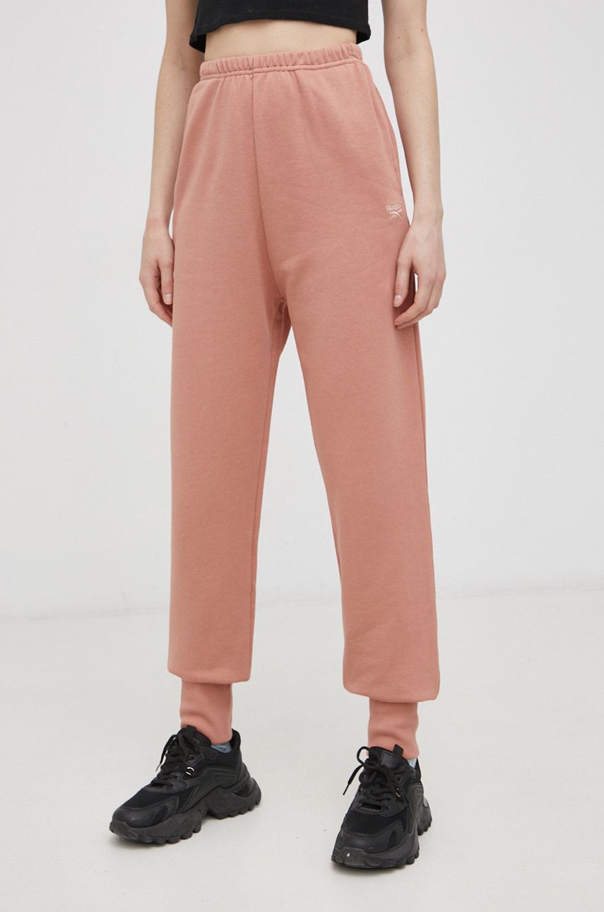 Reebok Classic Pantaloni de bumbac H49234 femei, culoarea portocaliu, material neted answear.ro imagine noua