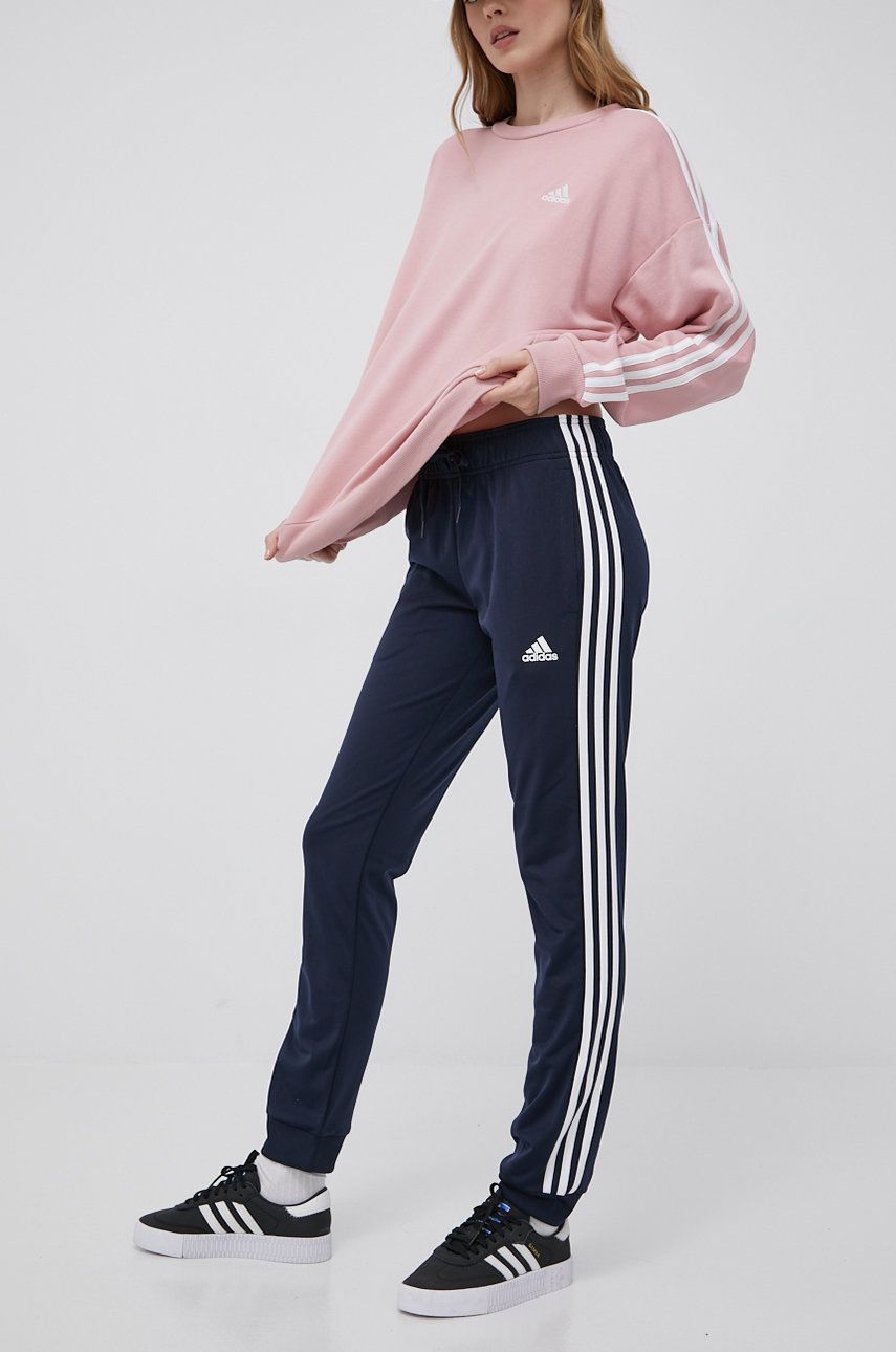 Adidas Pantaloni H48448 Femei, Culoarea Albastru Marin, Cu Imprimeu