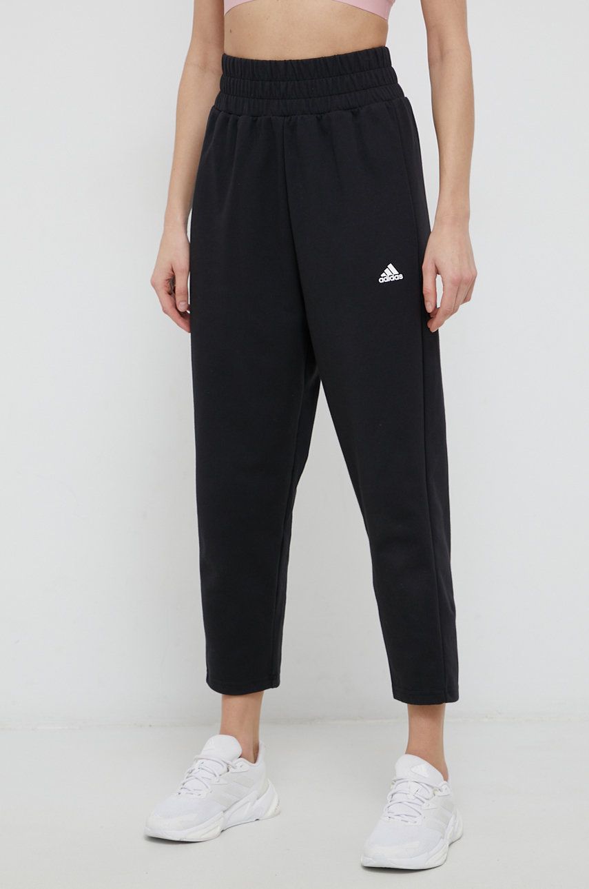 Adidas Pantaloni femei, culoarea negru, material neted