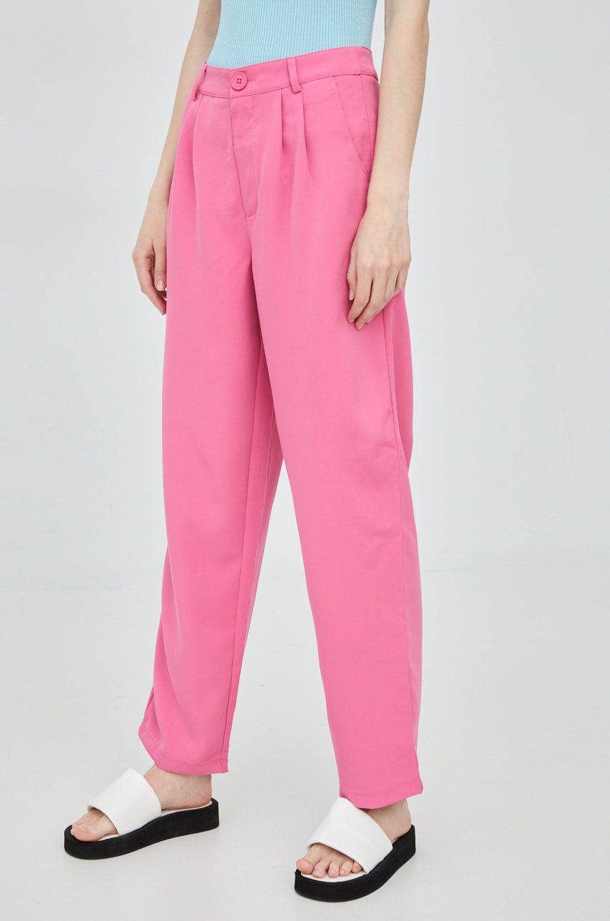 E-shop Kalhoty Noisy May dámské, fialová barva, široké, medium waist