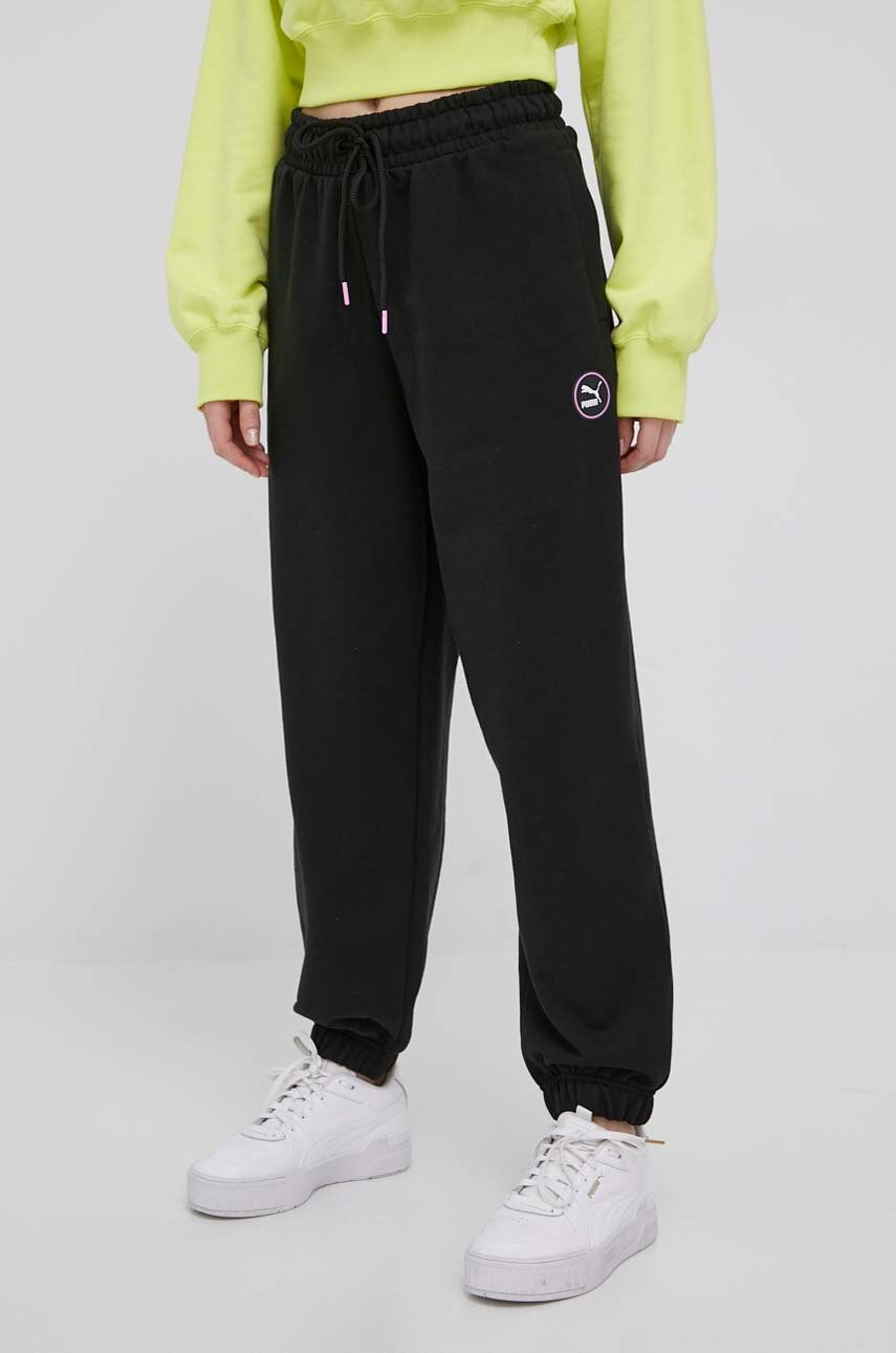 Puma pantaloni de bumbac 533567 femei, culoarea negru, neted