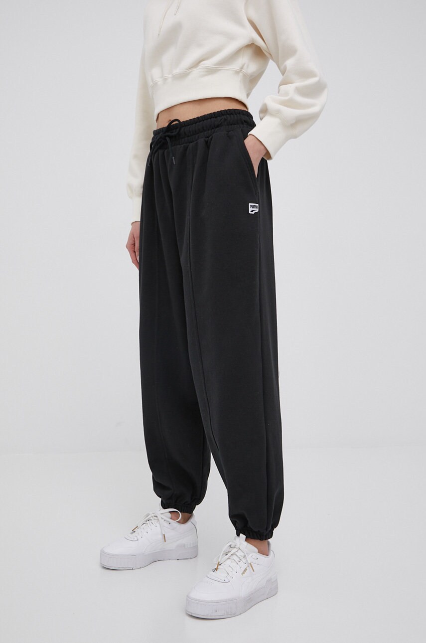 Puma pantaloni de bumbac femei, culoarea negru, neted