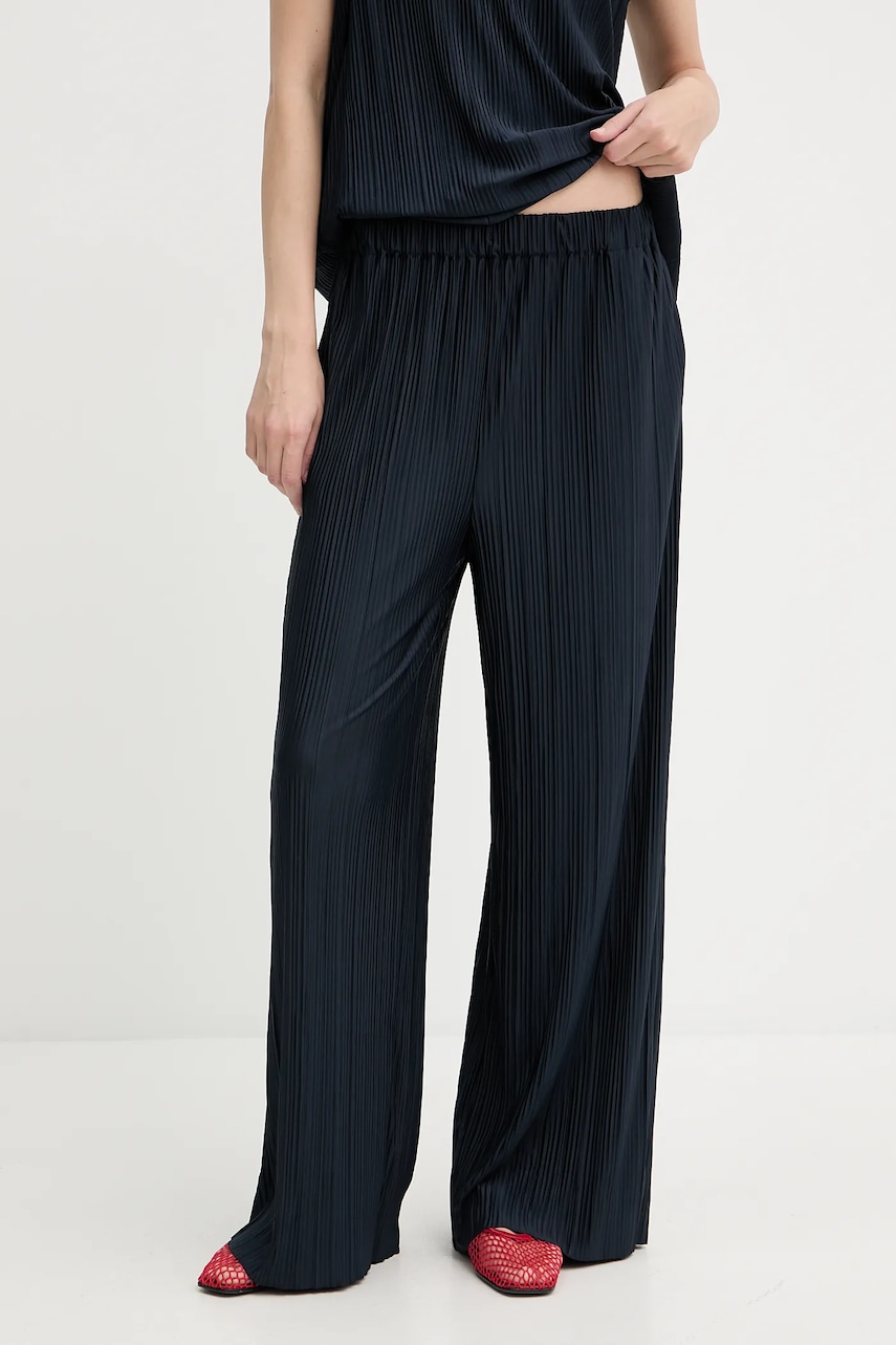 Samsoe Samsoe pantaloni culoarea verde, lat, high waist