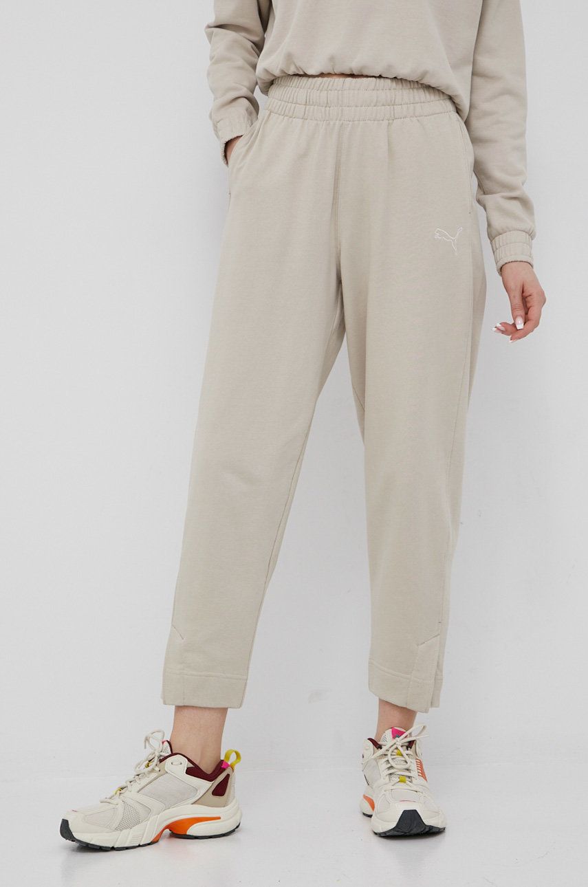Puma pantaloni de bumbac femei, culoarea bej, neted answear.ro