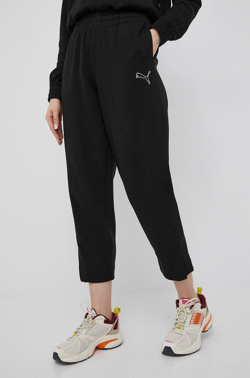 Puma pantaloni de bumbac femei, culoarea negru, neted answear.ro