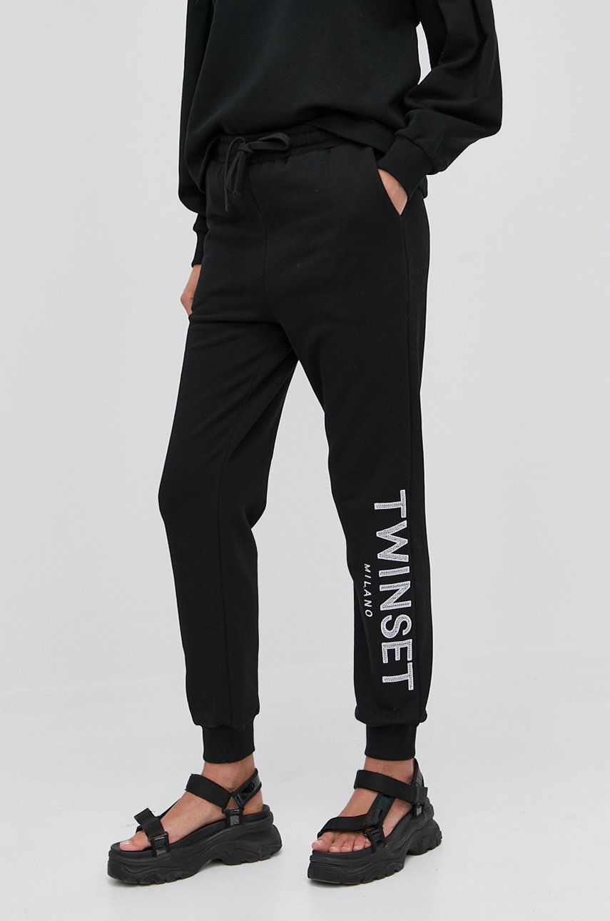 Twinset spodnie damskie kolor czarny z aplikacją