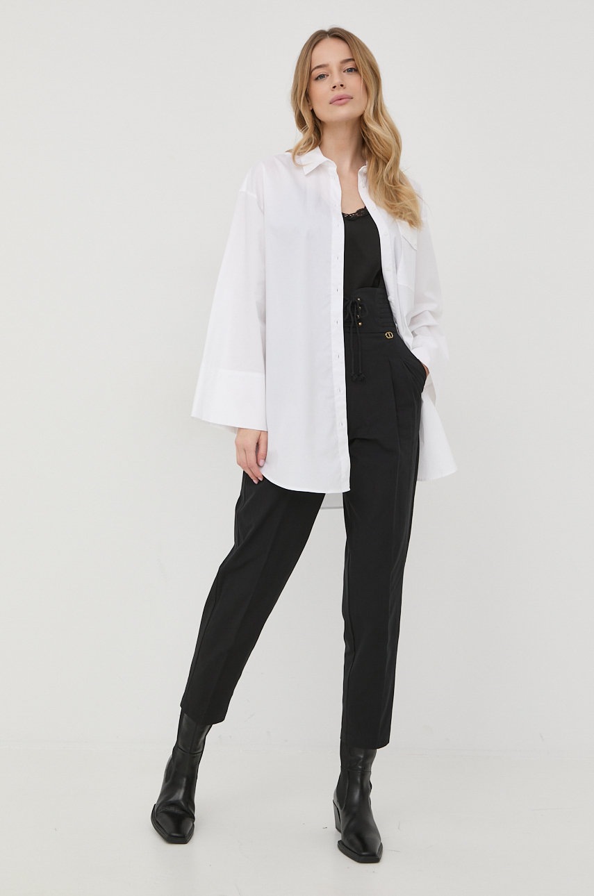

Хлопковые брюки Twinset женские цвет чёрный chinos высокая посадка