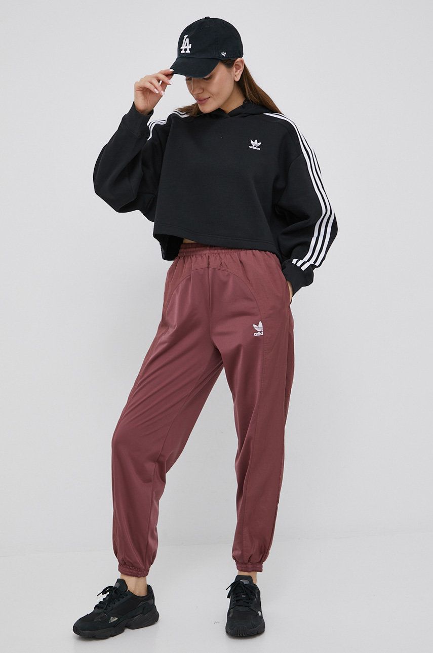 Adidas Originals spodnie damskie kolor bordowy joggery high waist
