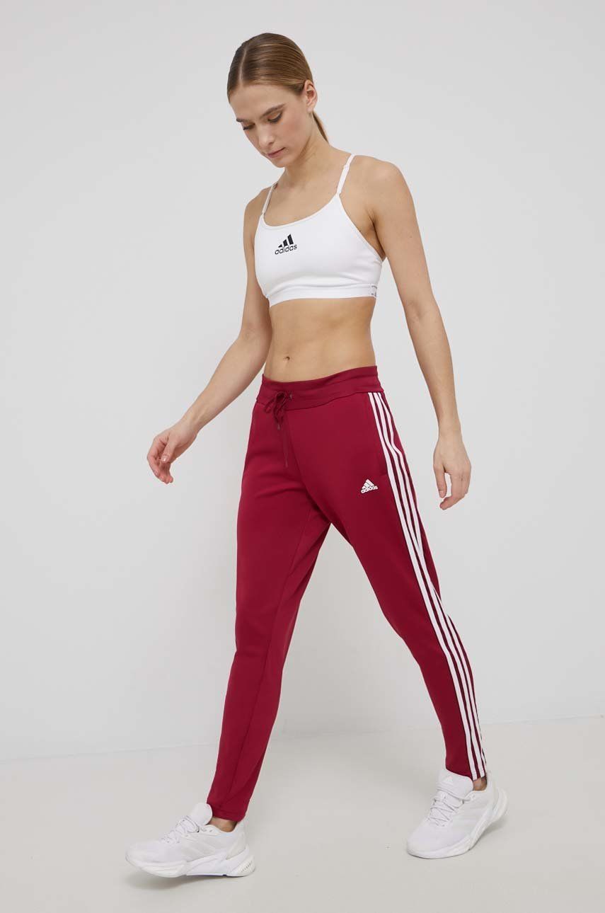 Adidas spodnie treningowe damskie kolor bordowy dopasowane high waist