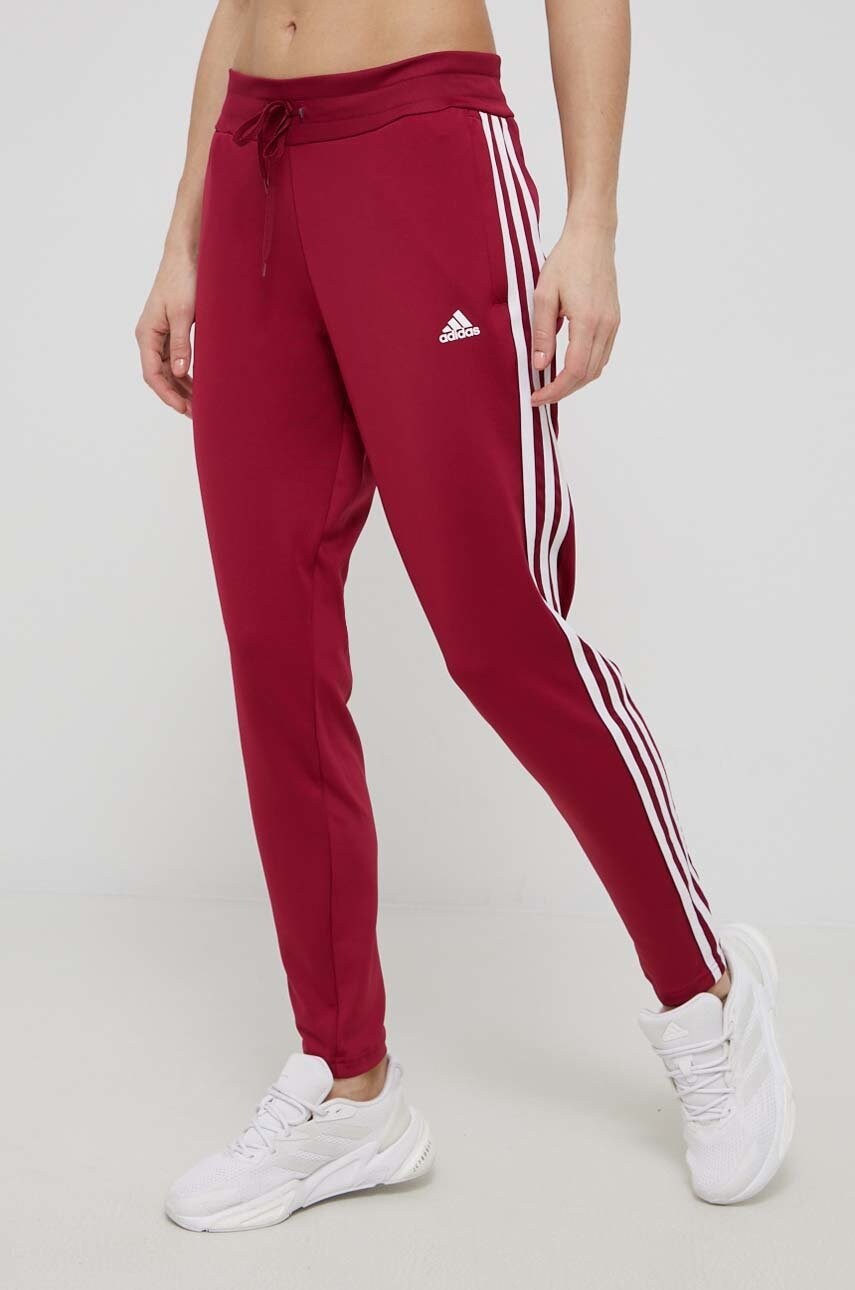 

Штани для тренувань adidas жіночі колір бордовий облягаюче висока посадка