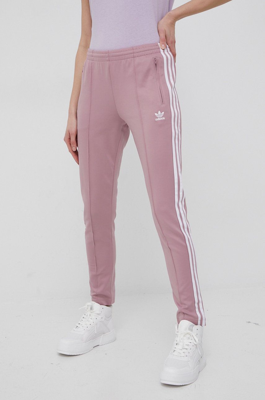 adidas Originals pantaloni femei, culoarea roz, neted adidas Originals imagine 2022 13clothing.ro